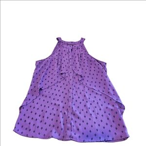 Worthington Women's Elegant Purple With Black Leaf Pattern Halter Blouse, Size S